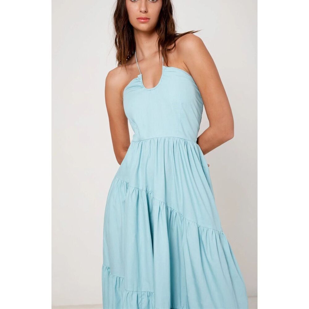 SWF Tie Up Tiered Maxi Dress Wedding Guest Vacation Beach Dress size S Preloved - Picture 2 of 6
